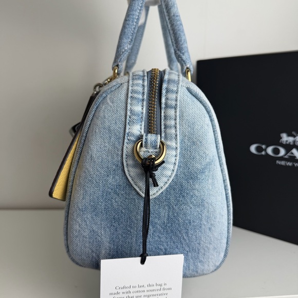 NWT Coach Rowan Satchel Bag In Loved Denim With Charms - Picture 9 of 13